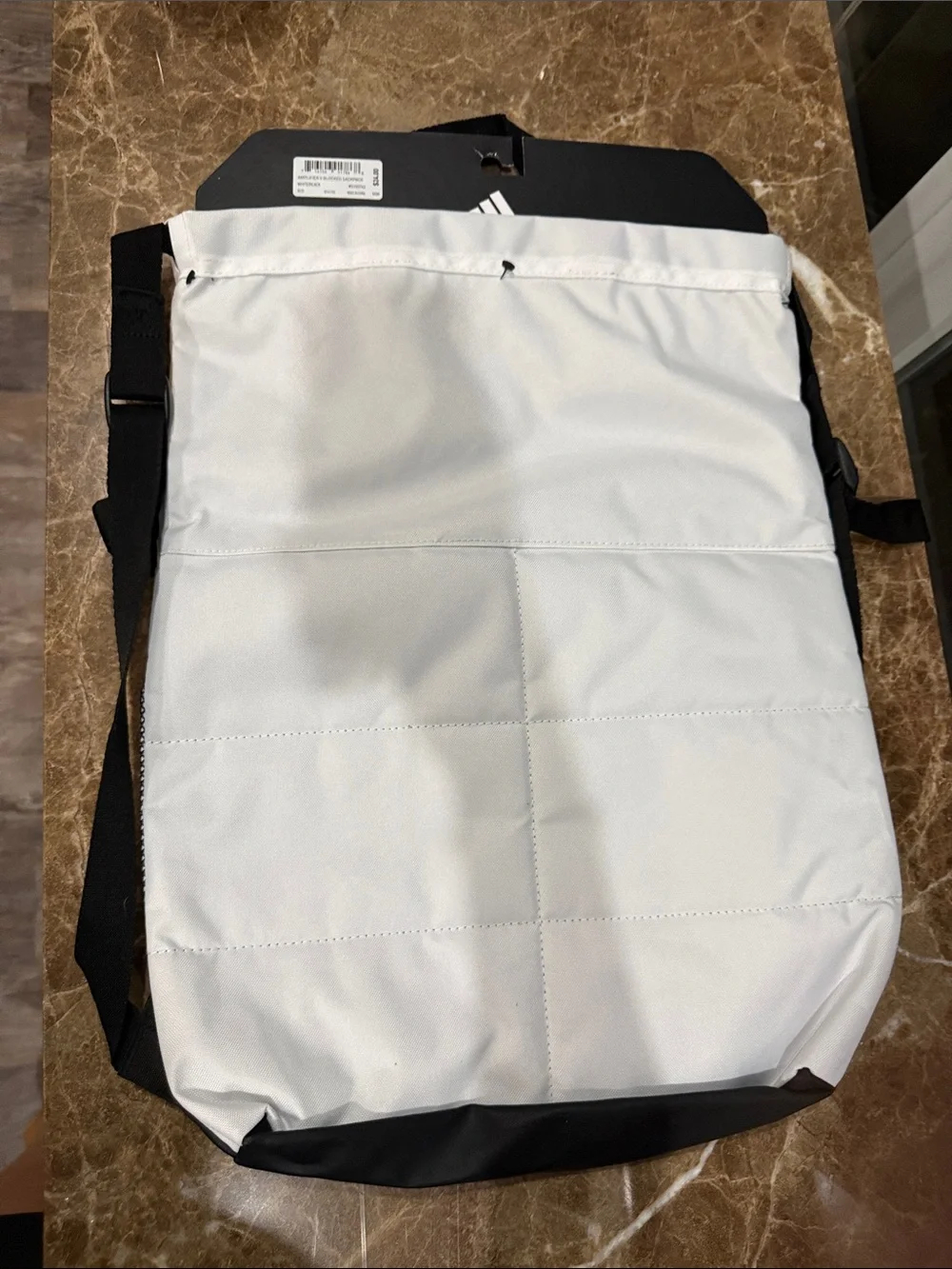 adidas White and Black Mesh Drawstring Backpack